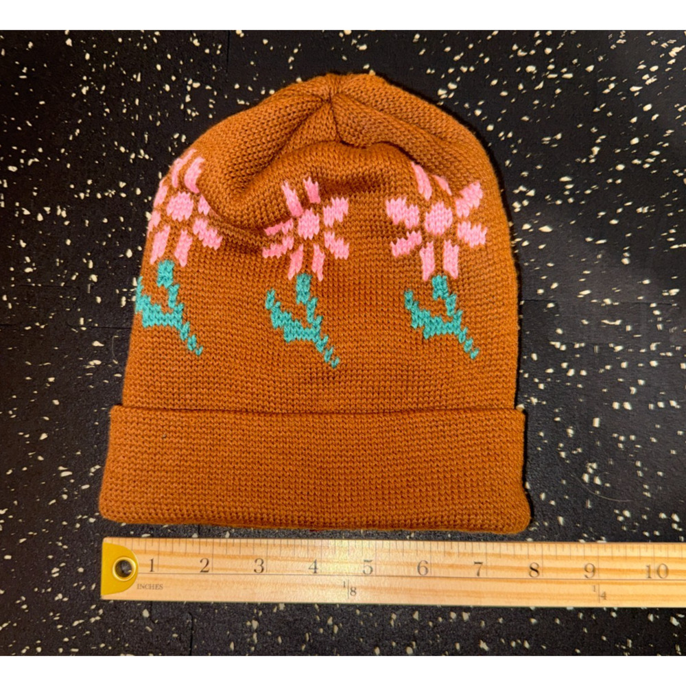 Noah NYC Floral Beanie Rust Brown Pink‎ Daisy Jacquard Knit Streetwear - Picture 3 of 6